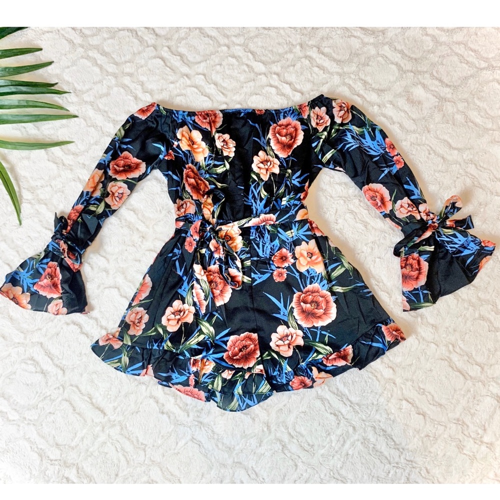 Black Floral Off Shoulder Romper- NWOT